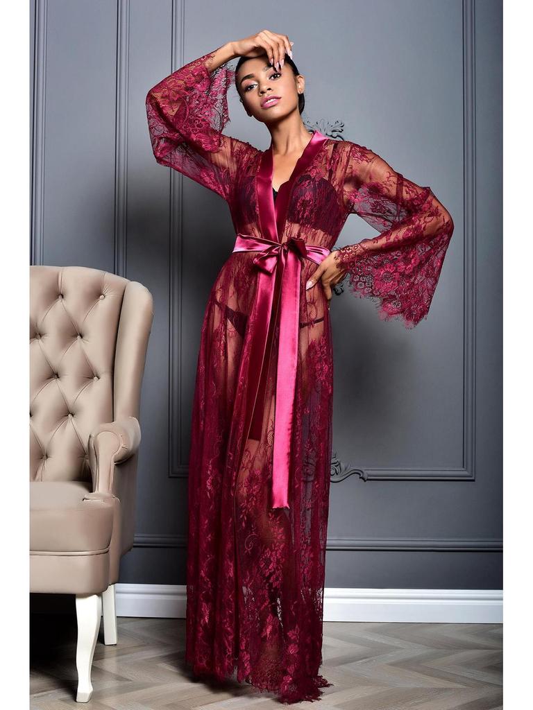 European & American New Sexy Women's Mesh See-Through Long Lingerie Robe Set