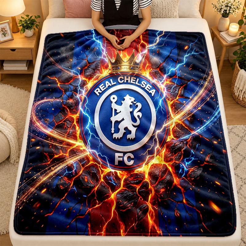 Flannel BlanketChelsea FC Warm Soft Throw Blanket for Indoor Sofa Bed Living Room Use