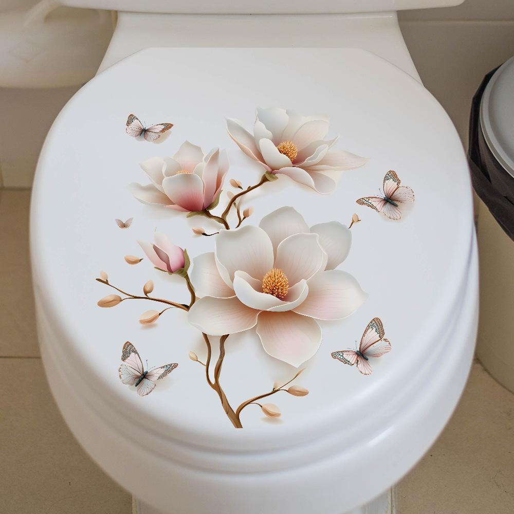 Samoprzylepne Naklejki Kolorowy Kreskówkowy Motyl Kwiat PVC Wodoodporna Naklejka na Toaletę do Dekoracji Domu Łazienki