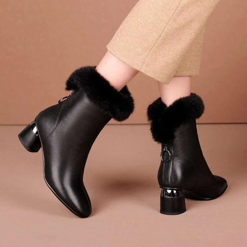 Winter Thick Plush Women's Boots Trend Back Zipper Chunky Heel Women Designer Boot Waterproof Cold-proof Ankle Boots Botas Mujer