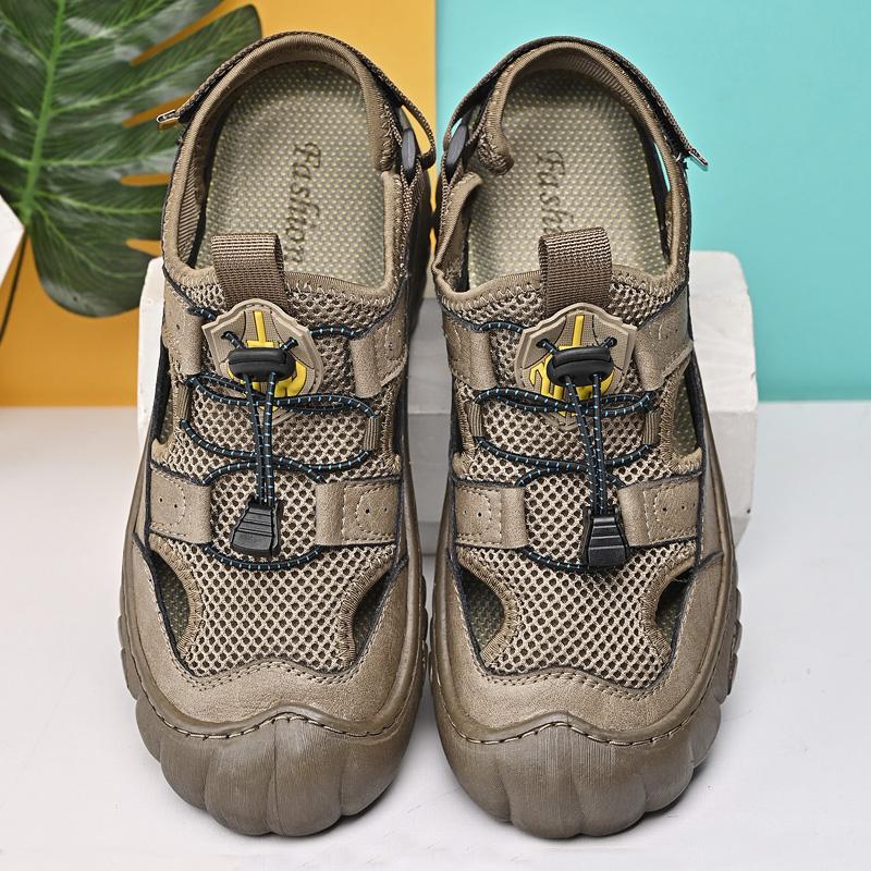 Fashion Golden Sapling Retro Casual Shoes Summer Men's Sandals Outdoor Beach Shoe Platform Sandals Men Genuine Leather Sandales Hommes