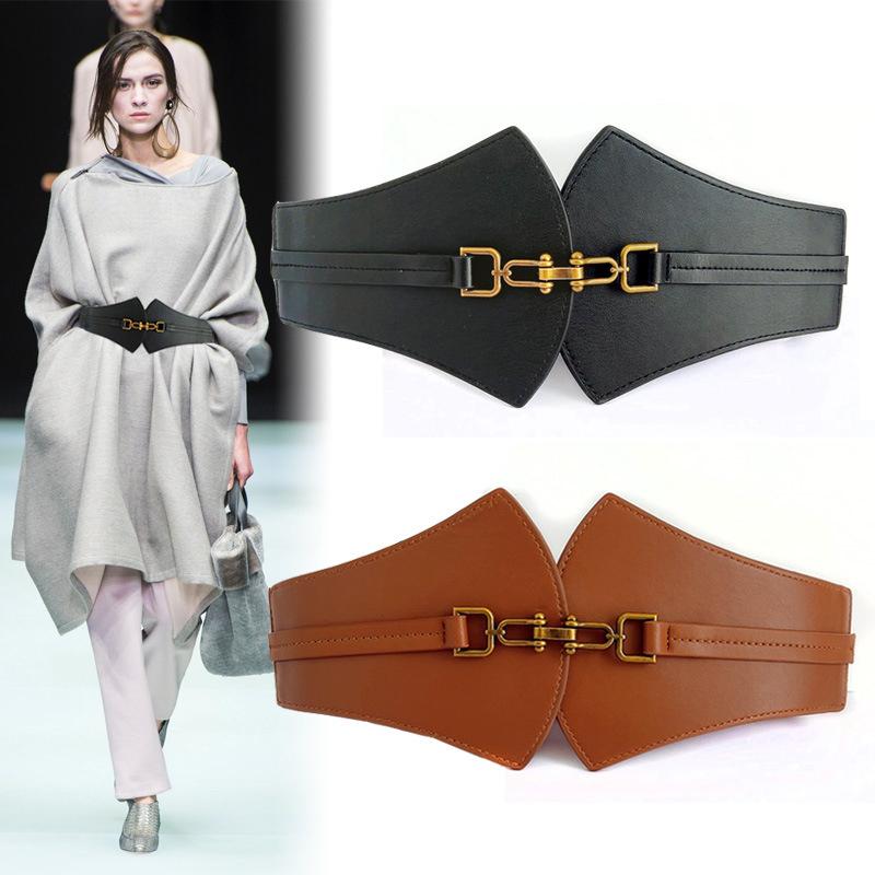 Vintage Pin Buckle Wide Leather Belt Elastic Corset Ladies Dress Suit Waist Belt For Women Waistband Gift