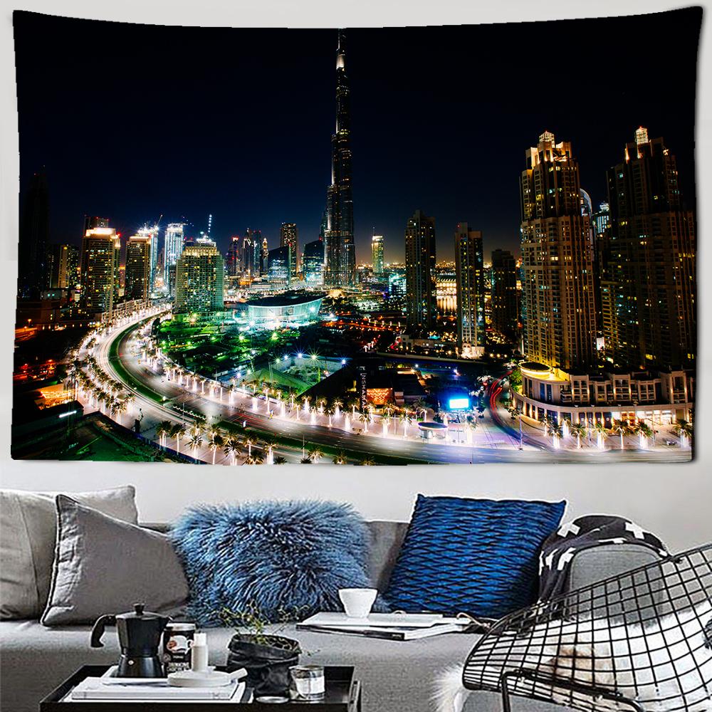 City Night Scenery Tapestry Landscape Fancy Metropolis Wall Hanging Aesthetic Background Wall Bedroom Living Room Decoration