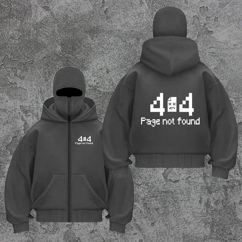 Oversized Street Style Hooded Sweatshirt, Face Mask, Ninja 404, High-end Hoodie Zipper Not Found