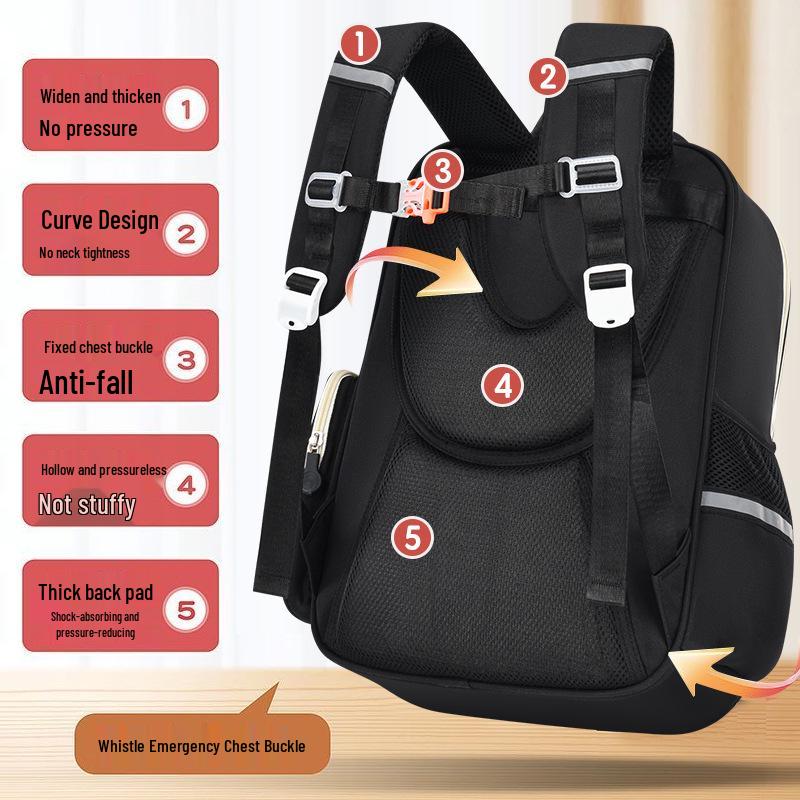 Panda Huahua Kids' Backpack - Large Capacity Spine Protection, Load Reduction, Double Shoulder for Grades 3-6