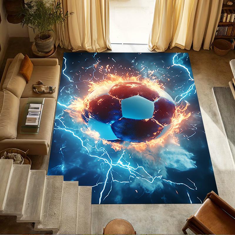 Soccer ball Fire Crystal Velvet Office chair mat Area Rug - Non-Slip, Floor Mat, Office Desk Chair Rugs,Christmas Gift-1106109