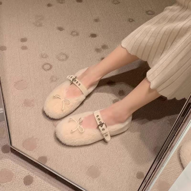 Warm and sweet bow one-word buckle with shallow mouth Mary Jane Mao Mao single shoes women