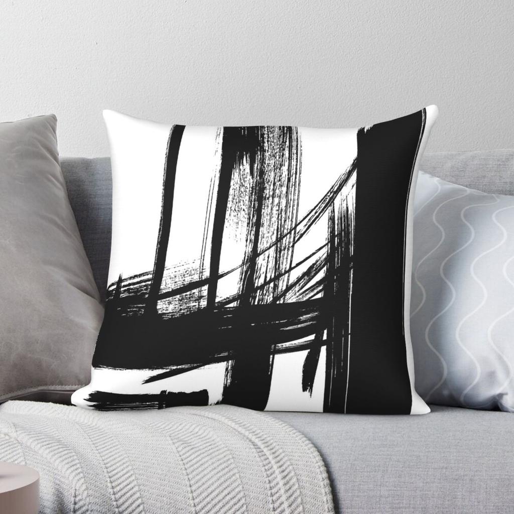 Black Brush Strokes Abstract Square Pillowcase Polyester Linen Velvet Creative Zip Decor Throw Pillow Case Sofa Cushion Cover