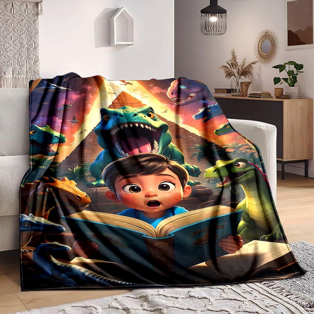 1pc Dinosaur Adventure Blanket Lightweight Flannel Blanket Throw Blanket For Sofa, Bed, Travel, Camping, Livingroom, Office, Couch, Chair, And Bed yy2