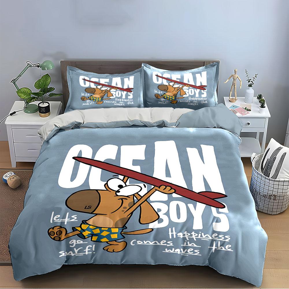 Ocean Boys Surfing Dog Bedding Duvet Cover Set Duvet Cover Pillowcases (1*Duvet Cover 2*Pillowcases, without duvet insert)