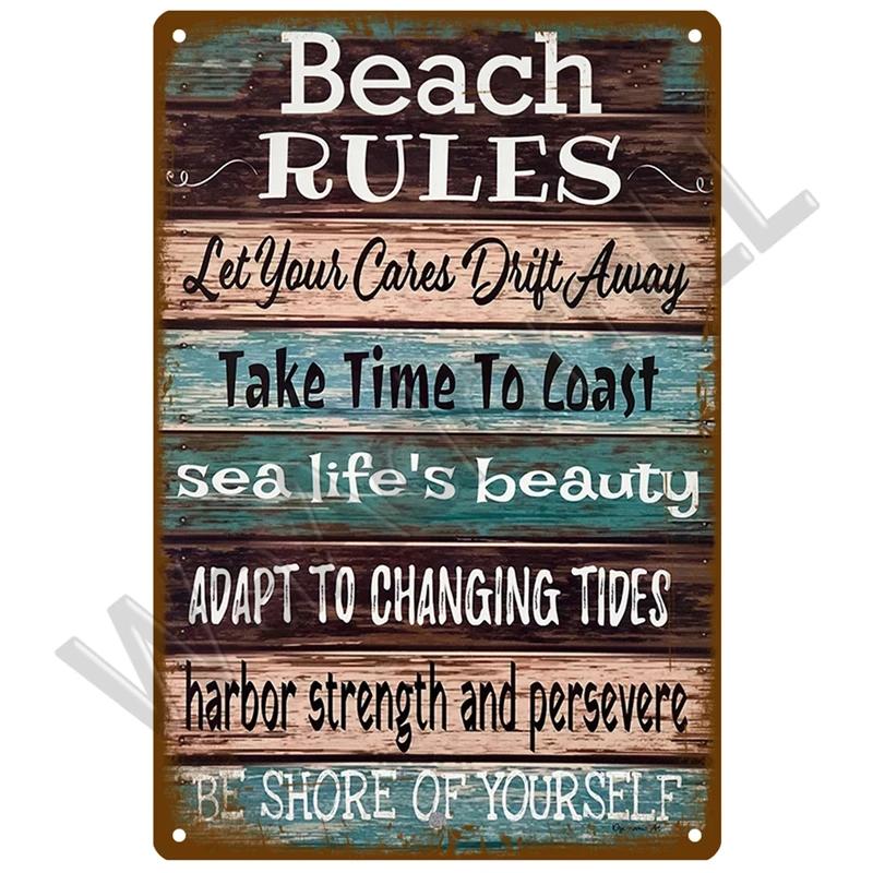 Beach Tin Sign Plaque Metal Summer Sign Metal Plate Wall Decor For Beach Bar House Surf Club Decorative Iron Painting Poster