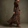 1116 European and American autumn new slim-fit top temperament big pendulum retro printed dress set with belt
