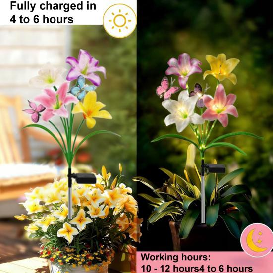 Solar Lily Flower Light, Outdoor Waterproof LED Artificial Flower Garden Stake Lamp, Color Changing Light for Lawn Pathway Patio Decor