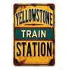 1pc Yellowstone Train Station Metal Aluminum Sign Vintage Iron Wall Art Rustic Decor for Cafes Man Caves Ideal for Home Spaces