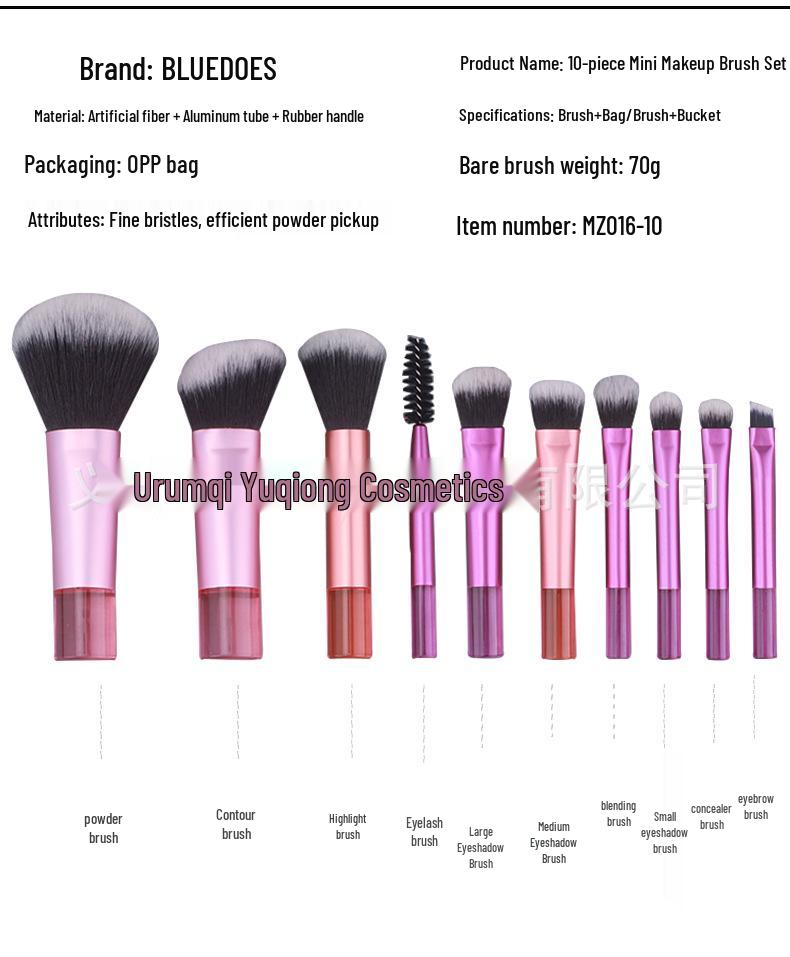 Crystal Handle 10-Piece Mini Makeup Brush Set: Portable Travel Contouring, Eyeshadow & Powder Beauty Tools.