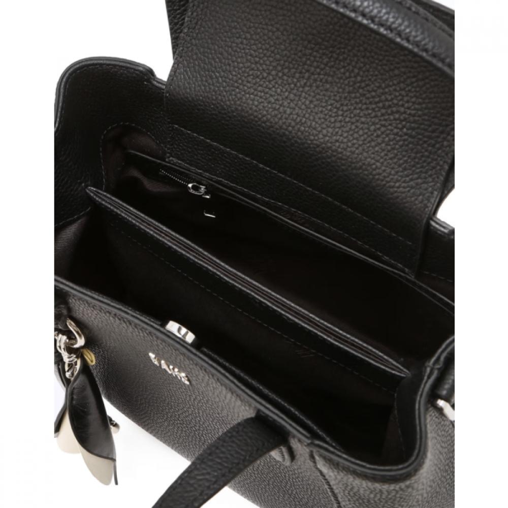 Dcba6e555bk [ria] Black Cowhide Flower Charm Tote Bag S