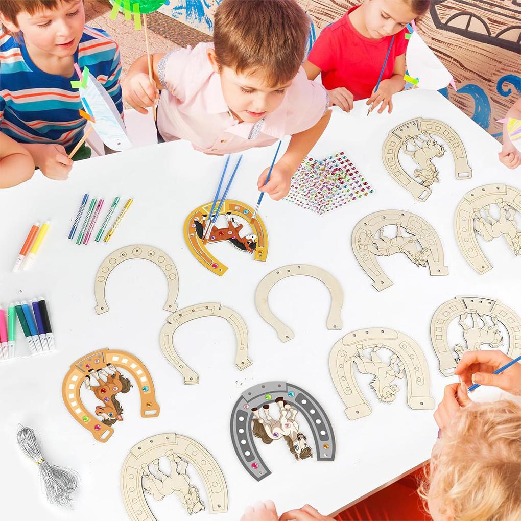 Diy Wooden Wind Chime Horseshoe Wind Chime Graffiti Horseshoe Wind Chime Kit Wooden U-shaped Birthday Crafts Pendant
