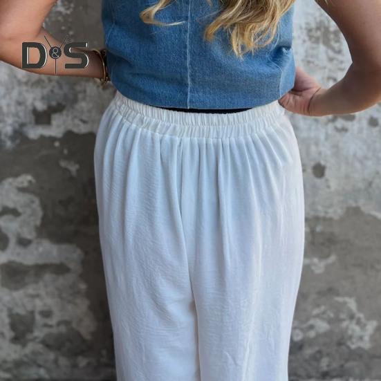 Women's Wide-Leg Pants High Waist Button Decorated Pants Casual Loose Fit Trousers for Daily Wear Travel Office