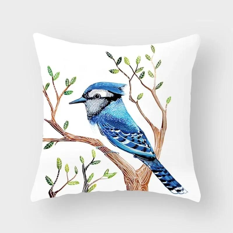 New Cute Animal Bird Flower Pillow Case Sofa Bedroom Living Room Seat Car Cushion Cover Home Decoration Pillowcase 45*45Cm