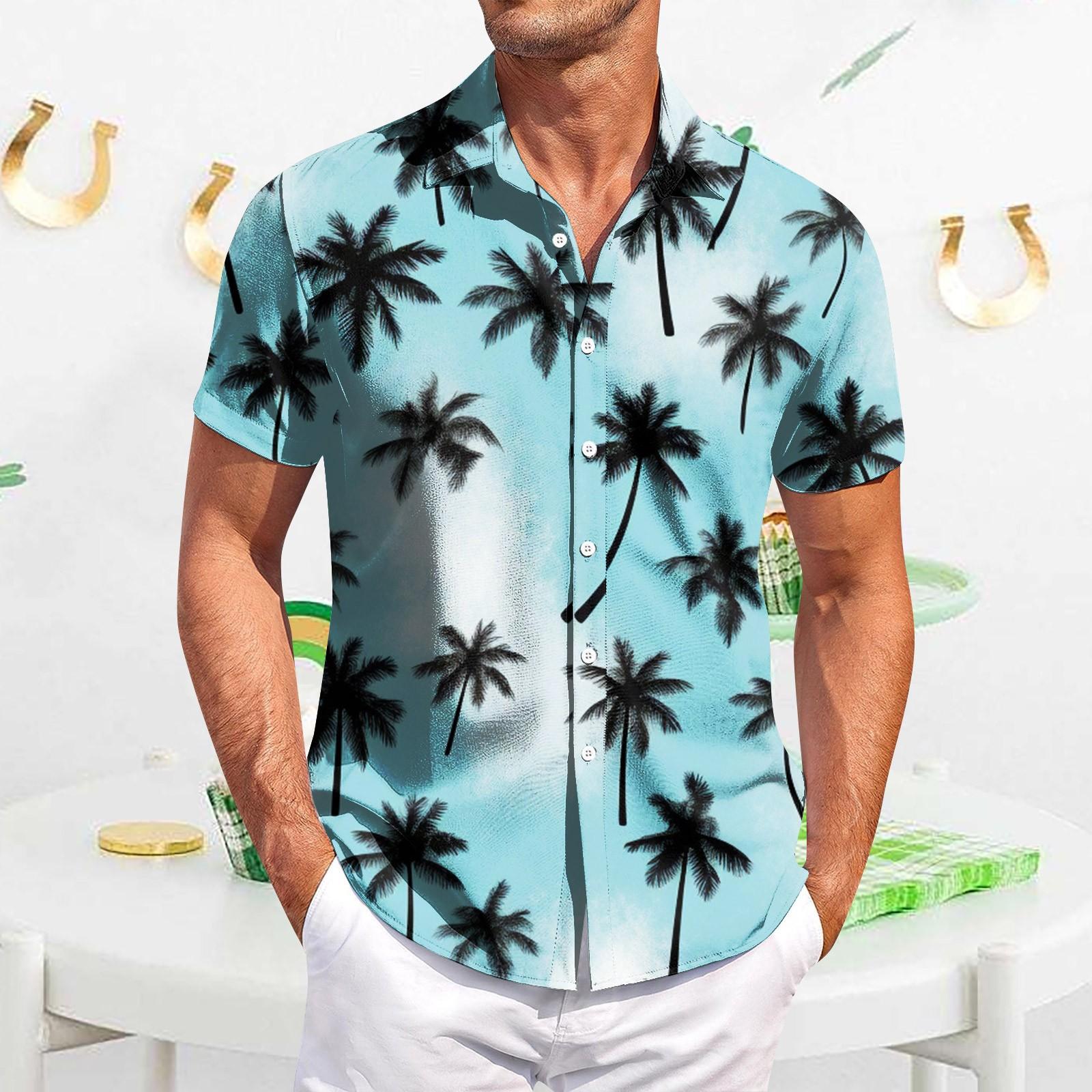 

Мужская повседневная рубашка с короткими рукавами, облегающая, стильная, с гавайским принтом M