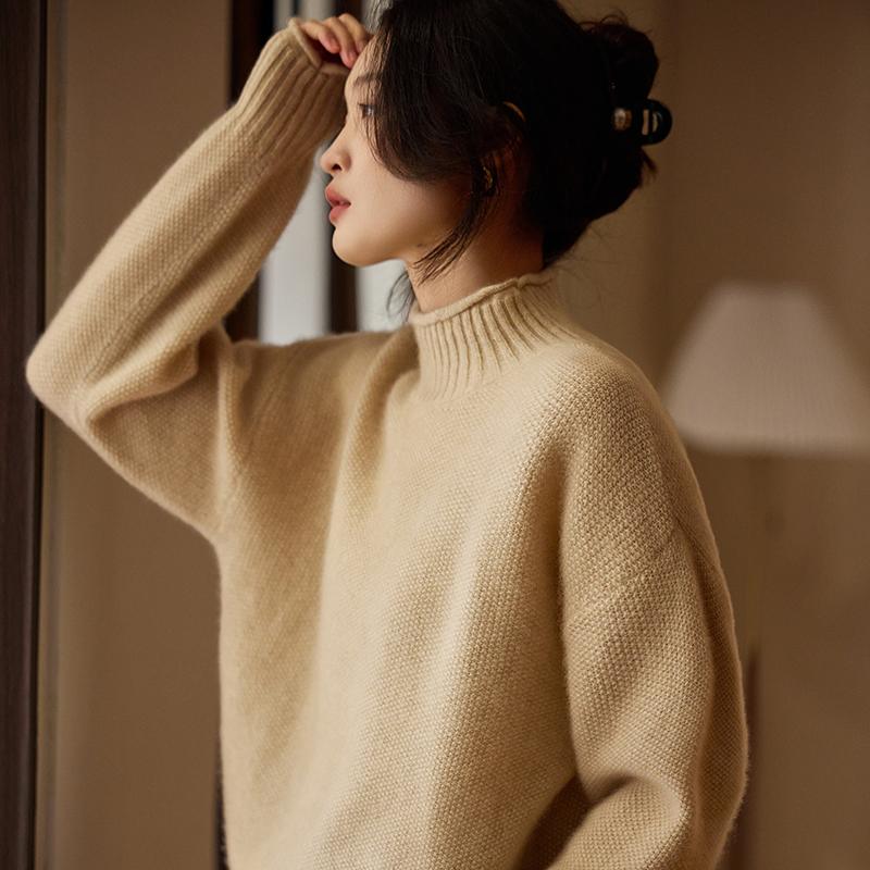 Women's Cashmere Sweater Qinghe Cashmere 30% Cashmere 70% Wool Autumn and Winter Pullover Warm and Fashionable