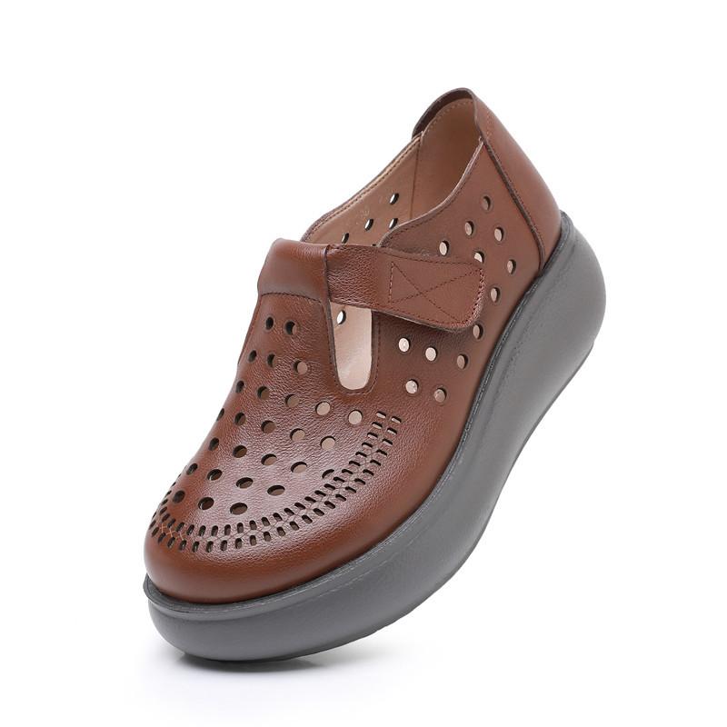 

Модные туфли GKTINOO из натуральной кожи, танкетки, женские сандалии 2025, новые весенне-летние сандалии на платформе с перфорацией на липучке, большой размер 43