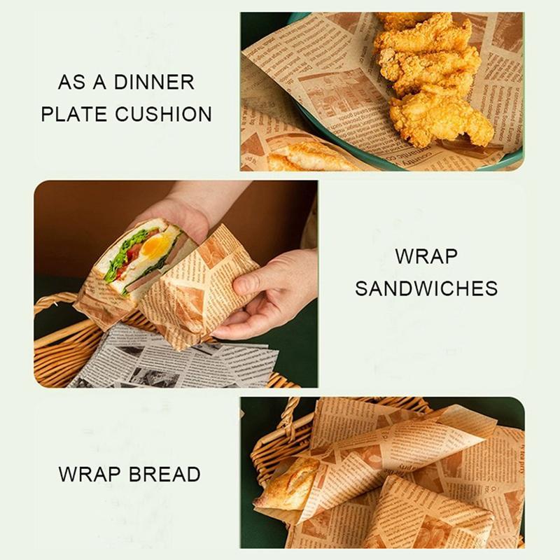 100Pcs Oil-Proof Wax Paper Food Wrapper Paper Bread Sandwich Burger Fries Wrapping Tray Basket Liners Fast Food Bread Oilpaper