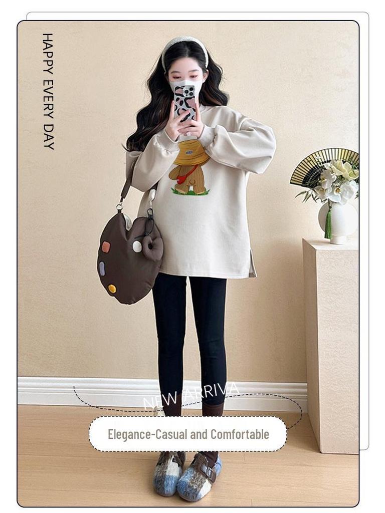 Plus Size Maternity Sweatshirt Set: Medium-Length, Loose Fit for Spring & Autumn
