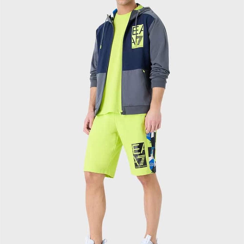Emporio Armani EA7 Logo Print Loose Fit Round Neck Short Sleeve T-Shirt Men Tops Fluorescent-Green 3RPT54-PJ7CZ-1871