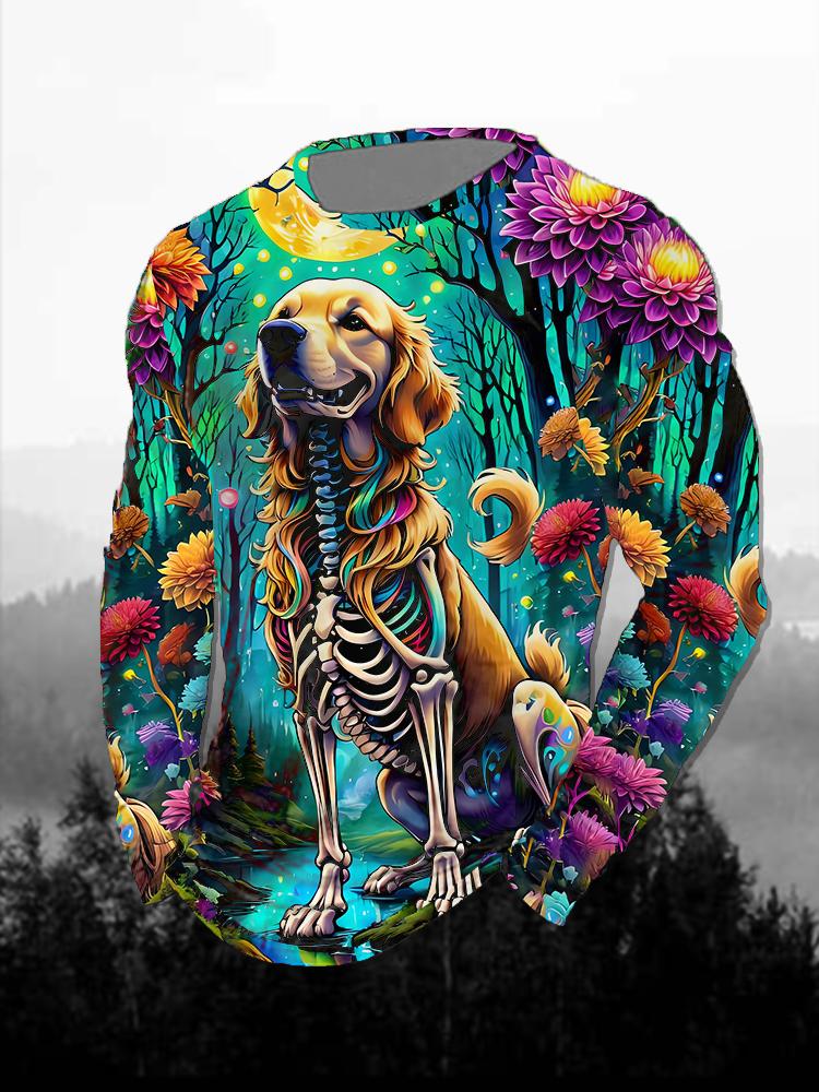 Halloween Men's T-Shirts Purple Horror Pumpkin Ghosts Forest 3D Print Autumn Long Sleeve T-Shirt Casual Tops Y2k Mens Clothing
