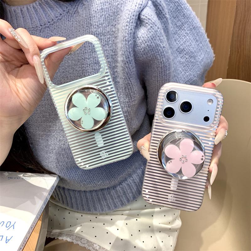 Electroplated Rhinestone Flower Magnetic Stand Case for iPhone 17 Pro Max / 16 Pro Max / 15 / 14