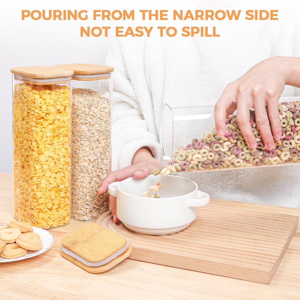 Rectangle Clear Storage Jars with Bamboo Lids For Sugar Coffee Pantry Organizer Container for Pasta Tea Candy Nuts