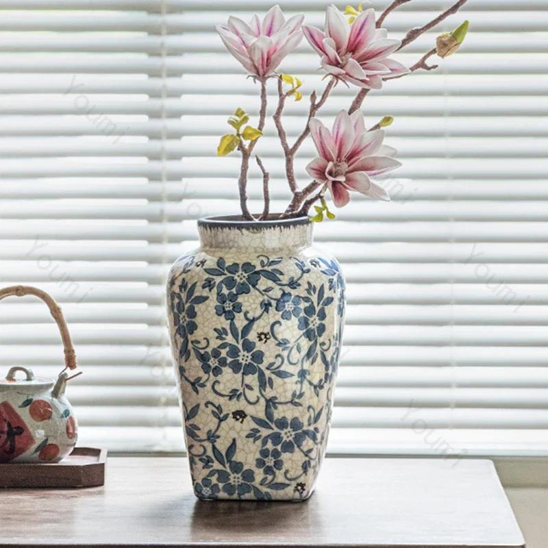 Retro Chinese Style Ceramic Vases Home Living Room Decorations Exquisite Flowers Vase High End Office Flower Arrangement Vase