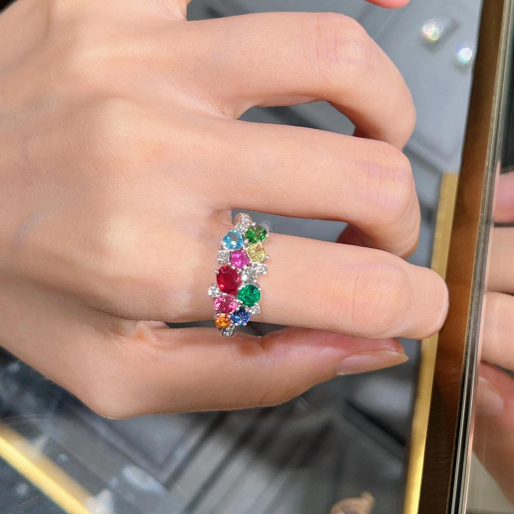Colored Gemstone Ring Women's Design Niche Light Luxury Exquisite Elegant Colored Treasure Opening Adjustable Hand Jewelry 2026