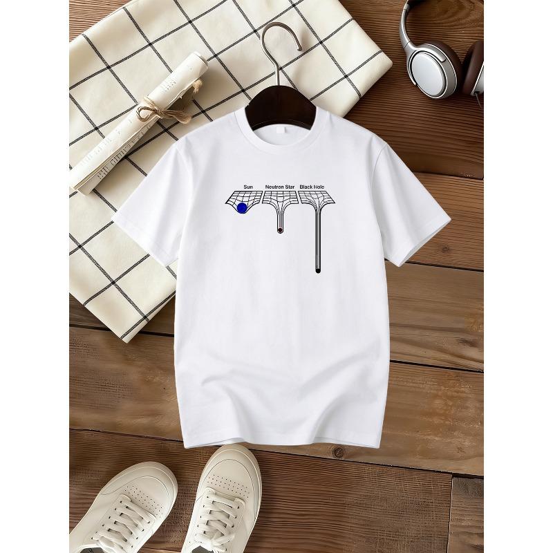 Kids Crewneck Short Sleeve T-Shirt, Cool Tennis Letter Neutron Star Black Hole Print 110 белый