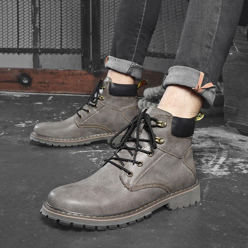 Men's Shoes Martin Boots Workwear British Style Leather Boots Short Boots Mid-high Top Shoes Korean