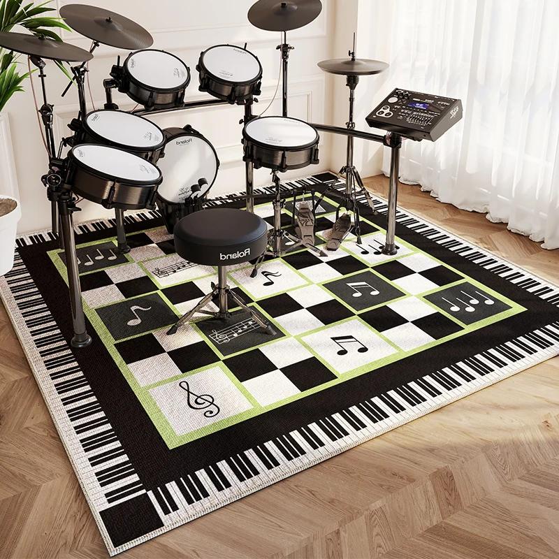 Moderner Wohnzimmerteppich Heimdekoration Mode Luxus Trommel Abstraktes Musiksymbol Schwarz Weiß Kariert Große Fläche Schlafzimmer Dekor Teppiche