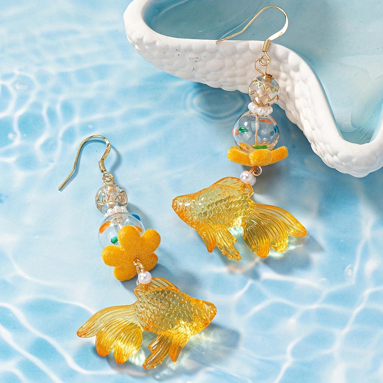 1 Pair Fashionable Individual Minimalist Vacation Style Orange Transparent Small Goldfish All-Match Pendant Earrings Earring