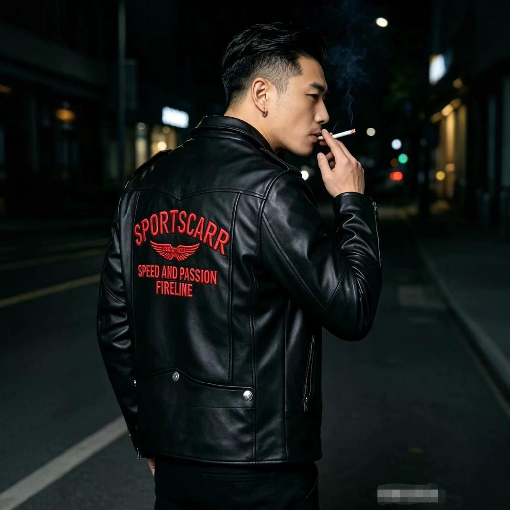 European size leather jacket men's thick autumn and winter coat men's new slim fit European and American trendy washing casual