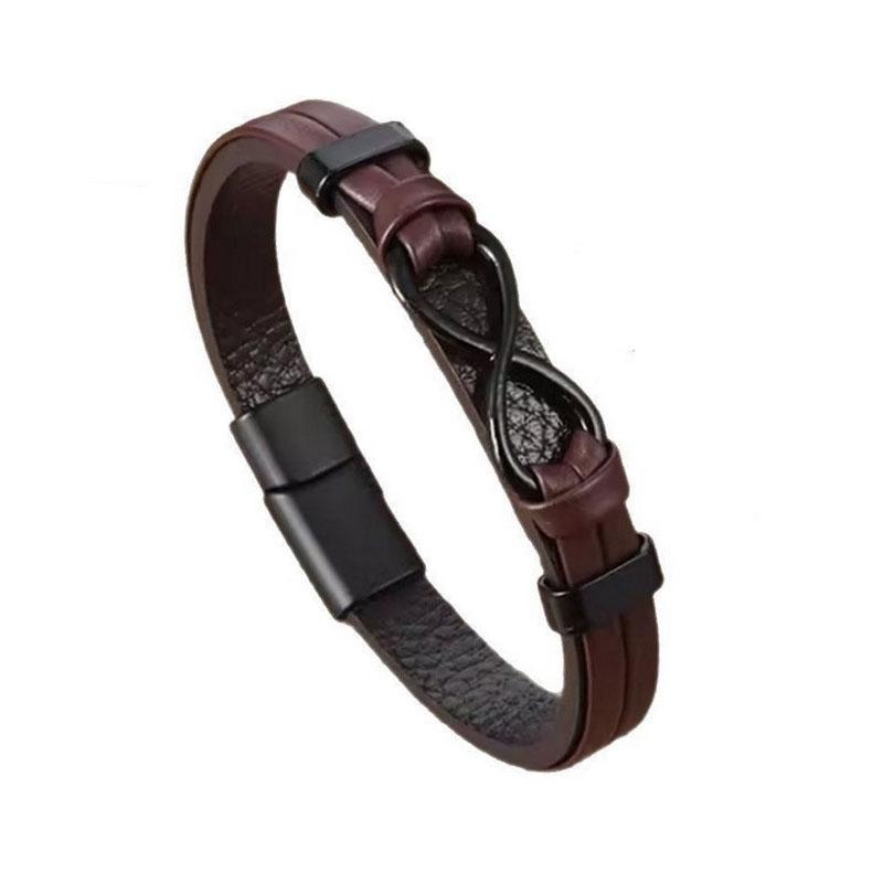 Infinity Symbol Charm Cuff Bracelet Magnetic Clasp Hand Accessories New Simple OL Style Genuine Leather Bracelet for Men