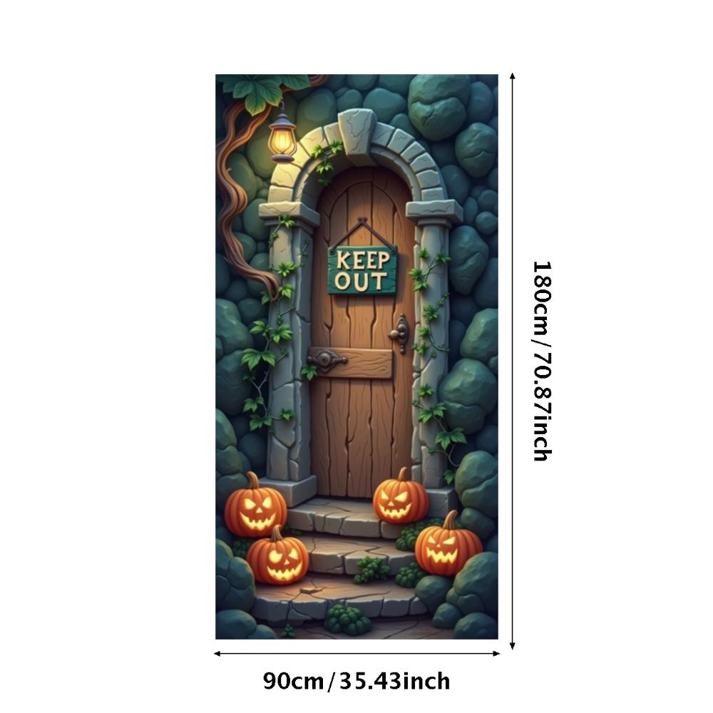 Party Backdrop Jack O'Lantern Event Banner Haunted House Banner Wooden Door Halloween Banner For Holiday Decor Haunted House