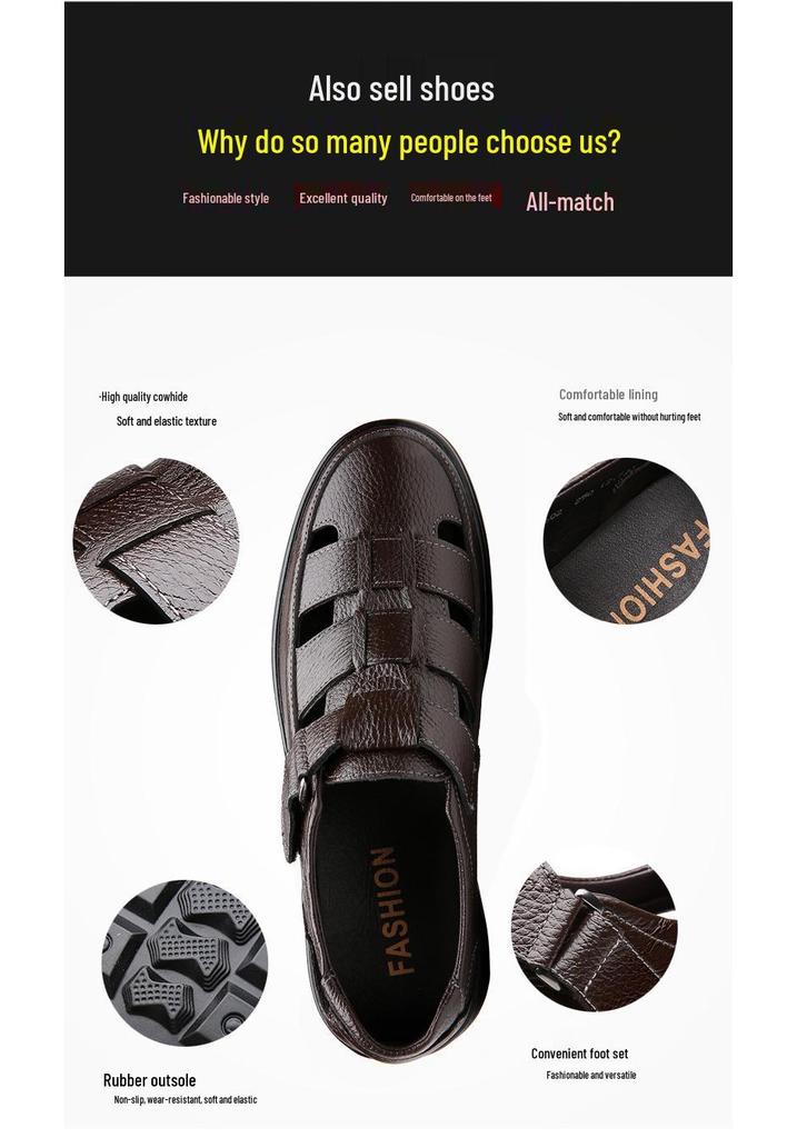 Prince Casual Genuine Leather Sandals for Men - Breathable, Non-Slip, Large Size 48, Ideal for Spring, Autumn, Summer Work.
