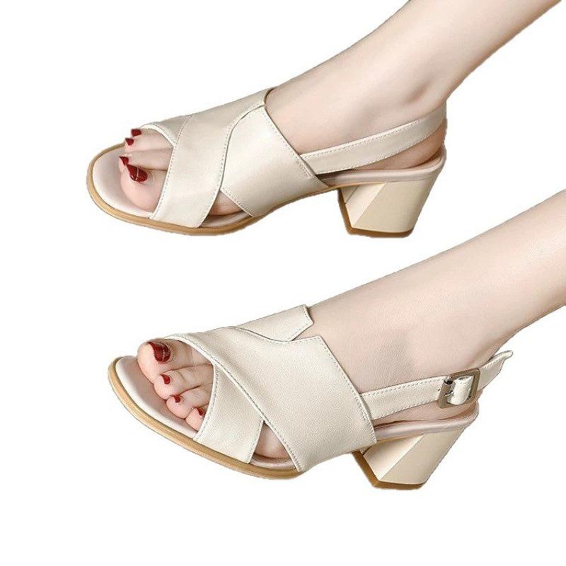 Fish Mouth Sandals Summer New European and American Style Thick Heel Cross Sandals Two High Open Toe Fashion Shoes