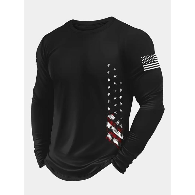 Men s round neck pullover printed long sleeve T-shirt S