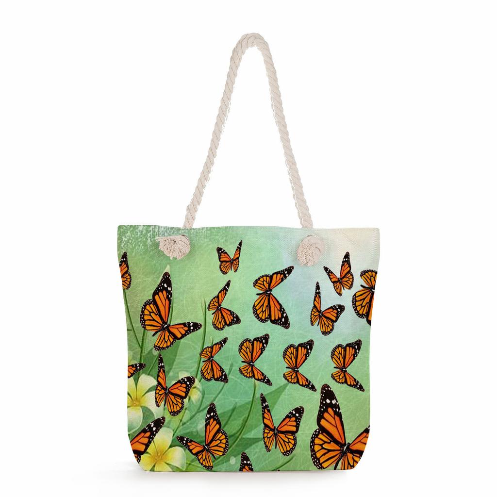Butterfly print thick rope single-shoulder beach bag 7236 CLE