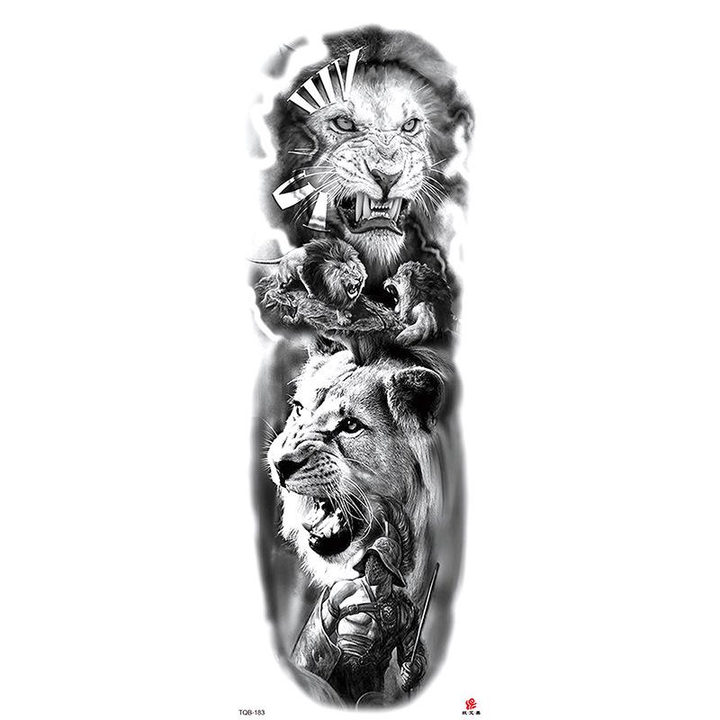 Waterdichte tattoo stickers voor de hele arm: Jezus, Maagd Maria, Kroon, Leeuw-ontwerp
