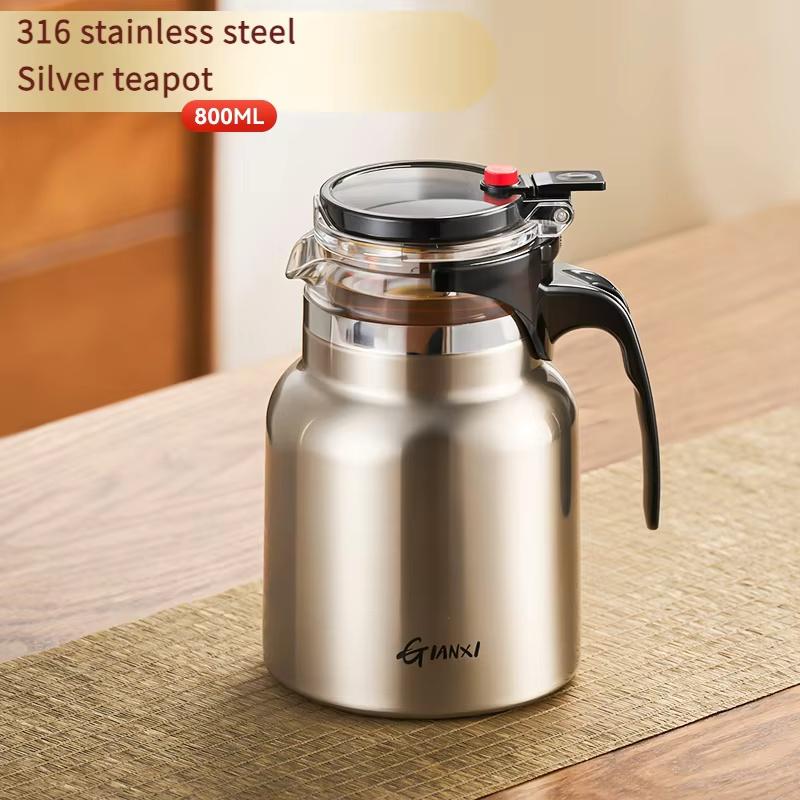Gianxi Stainless Steel Tea Pot Vacuum Flasks Tea Water Separation Filter Teapot Large Capacity Home Tea Kettle One Button Press