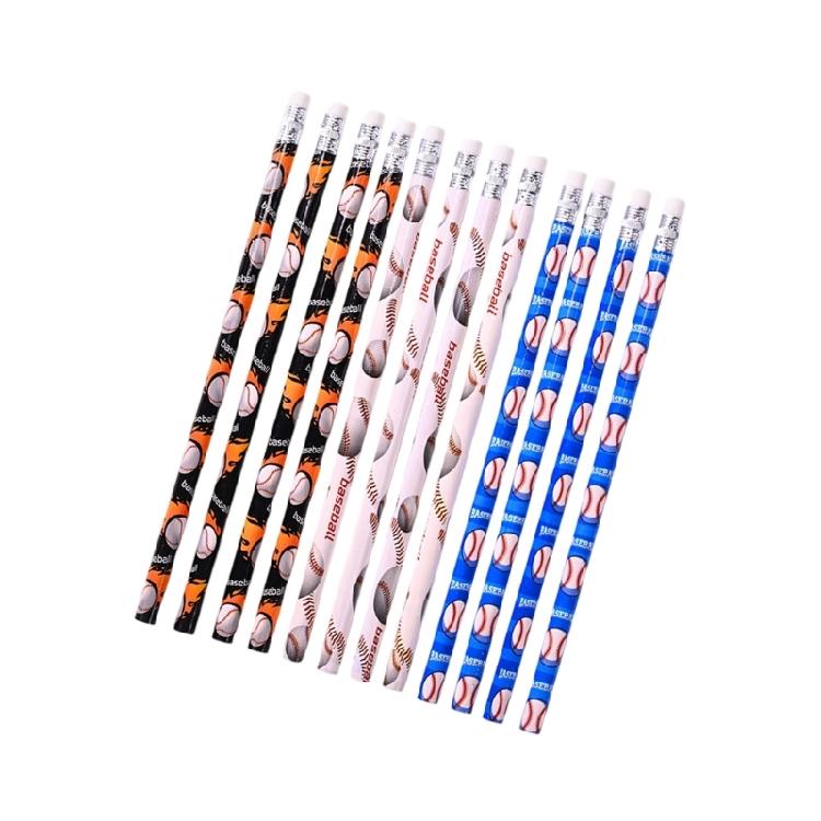 12 Pcs Baseball Pencils Football Themed Pencils Drawing Pencil with Eraser Suitable For Tests And Office Use