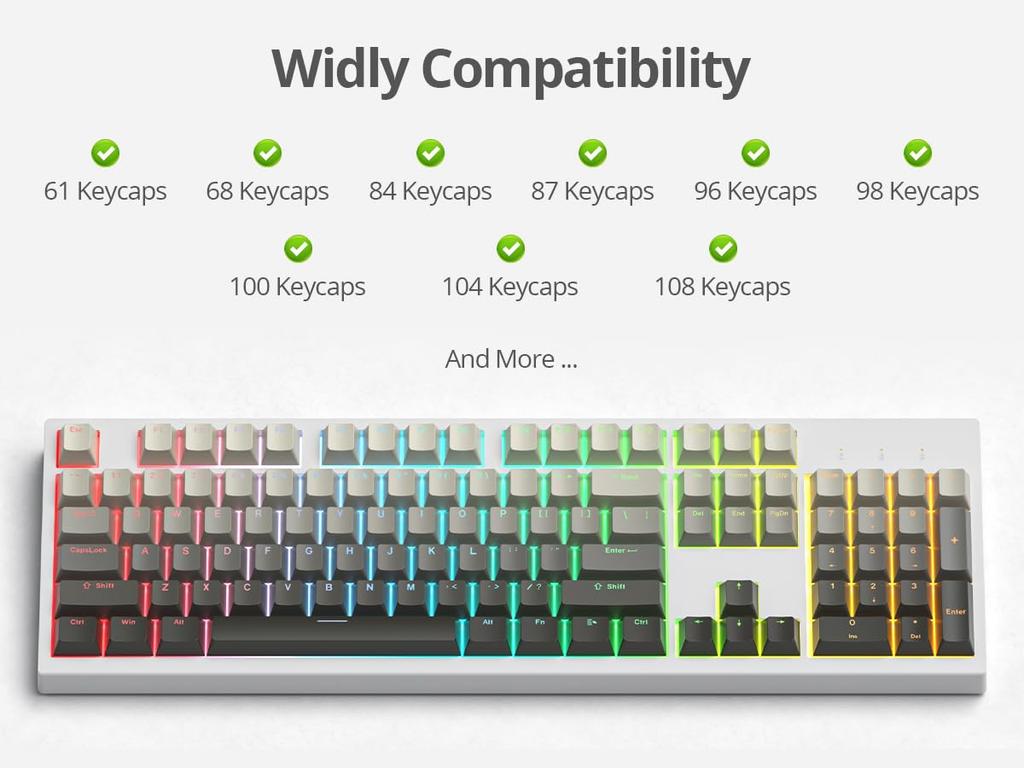 135 Keys Double Shot PBT Light Transmitting Grey OEM Profile Minimalist Style Custom Keycaps for Mechanical Keyboard Keycaps, Shine-Through (Gradient