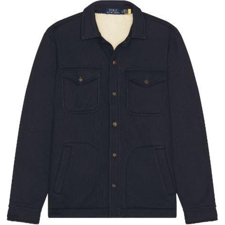 Polo Ralph Lauren Solid Color Polo Collar Pocket Single Breasted Long Sleeve Jacket Men jackets Navy-Blue 710951700-001